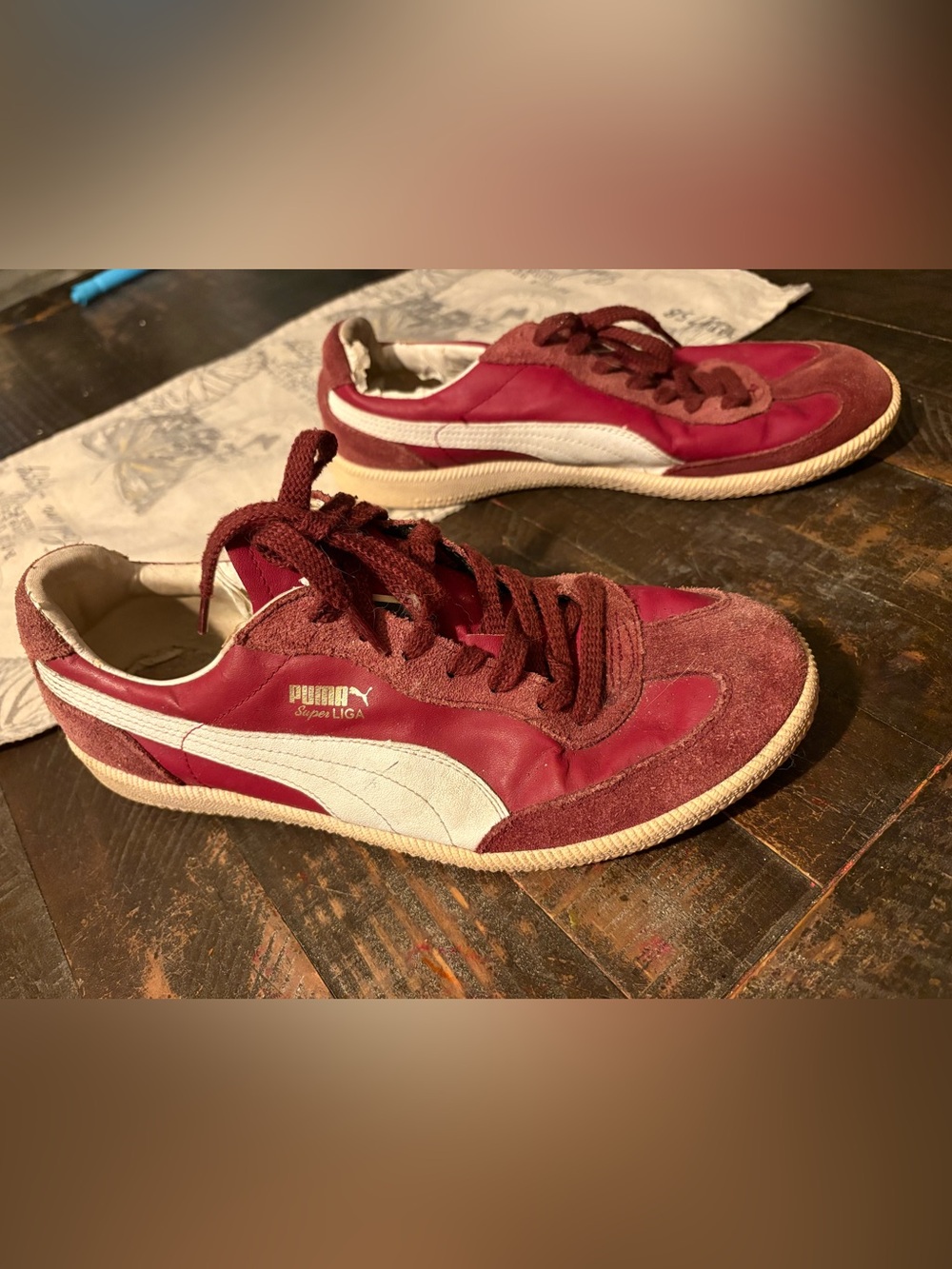 Puma Maroon and White Super Liga Sneakers